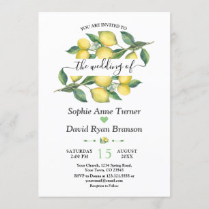 Elegant Watercolor Lemon Mediterranean Wedding Invitation