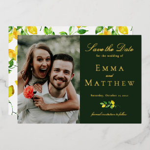 Elegant Watercolor Lemon Photo Dark Green