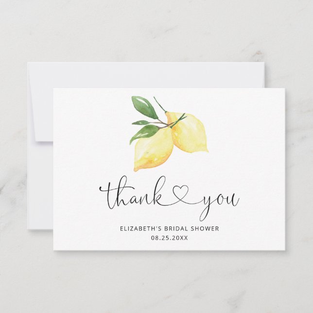 Elegant Watercolor Lemon Thank You Card (Front)