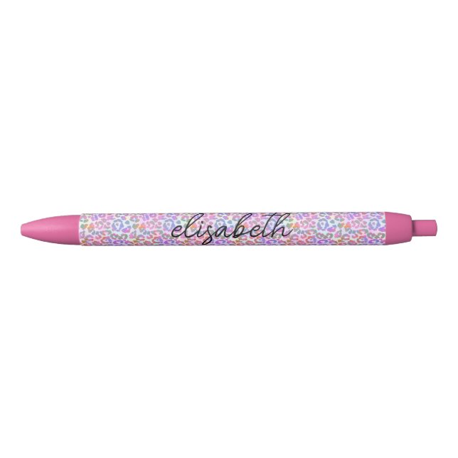 Elegant Watercolor Leopard Skin Pattern Monogram Black Ink Pen (Front)