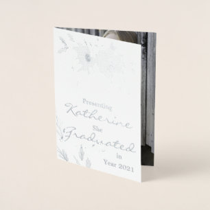 Elegant Watercolor Light Blue Graduation Photo Foil Card