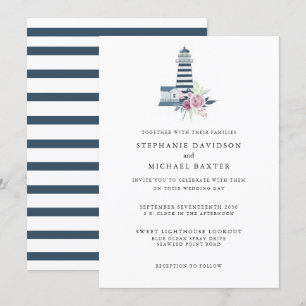 Elegant Watercolor Lighthouse Nautical Minimalist Invitation