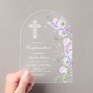 Elegant Watercolor Lilac Flowers Arch Confirmation Acrylic Invitations