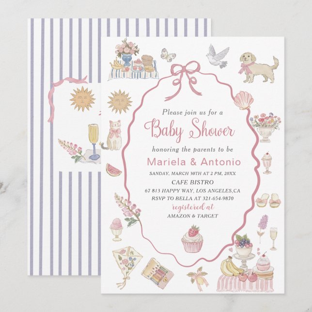 Elegant  Watercolor Lilac flowers Baby Shower Invi Invitation (Front/Back)