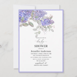 Elegant watercolor Lilac Flowers Baby Shower Invit Invitation