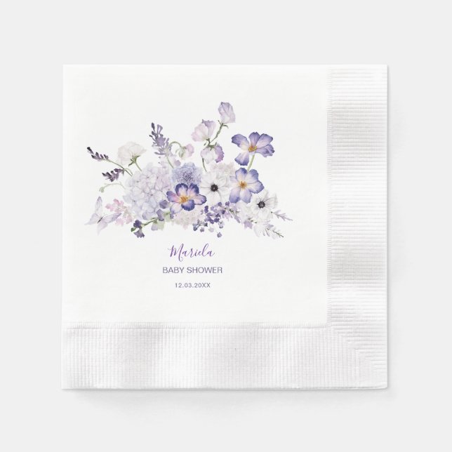 Elegant Watercolor Lilac flowers baby shower Napkin (Front)