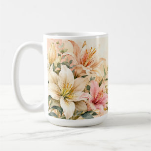 Elegant Watercolor Lilies in Blush and Coral Coffee Mug