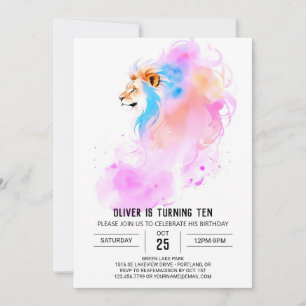 Elegant Watercolor Lion Birthday Invitation