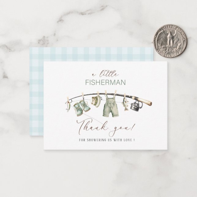 Elegant Watercolor Little fisherman Baby shower Card (Front/Back In Situ)