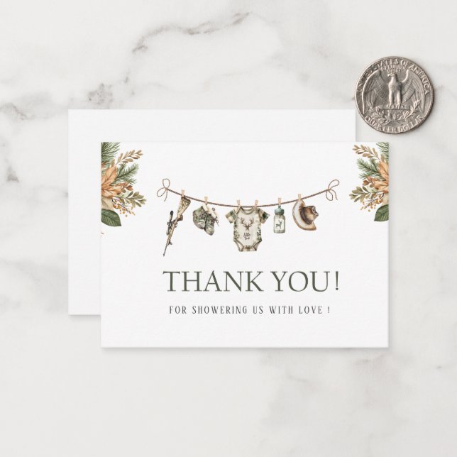 Elegant Watercolor Little hunter Baby shower Card (Front/Back In Situ)