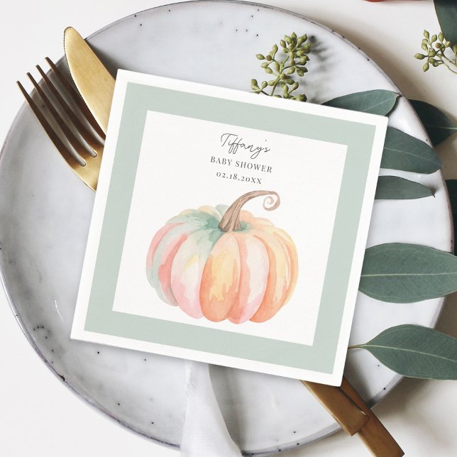 Elegant Watercolor Little Pumpkin Baby Shower Napkin (Creator Uploaded)