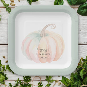 Elegant Watercolor Little Pumpkin Baby Shower Paper Plate