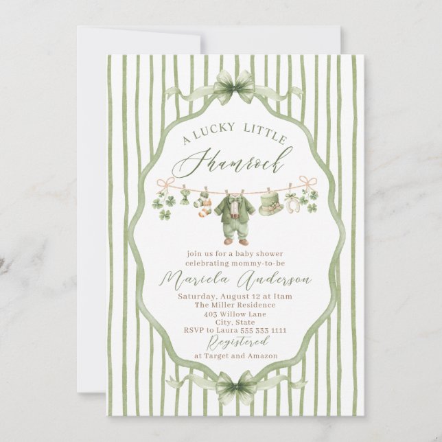 Elegant Watercolor little shamrockst Patrics Baby  Invitation (Front)