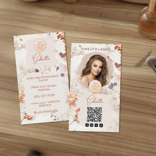 Elegant Watercolor Logo QR Code Photo Makeup Business Card