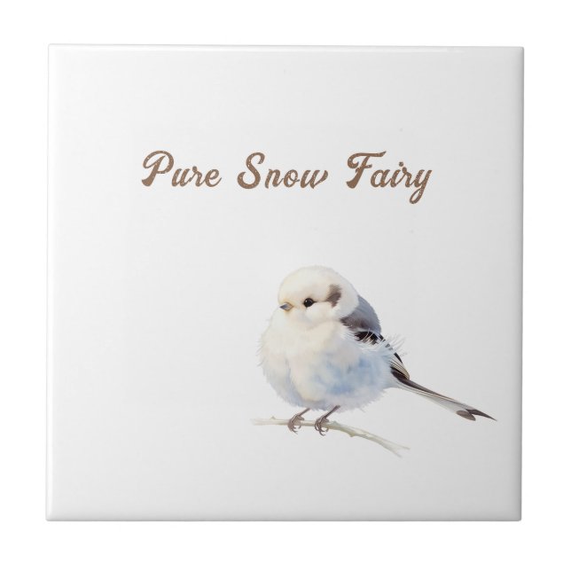 Elegant Watercolor Long-Tailed Tit Pure Snow Fairy Tile (Front)