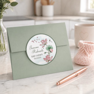 Elegant Watercolor Lotus Flower Baby Shower Classic Round Sticker