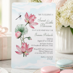 Elegant Watercolor Lotus Flower Baby Shower Invitation