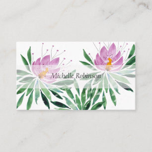 Elegant Watercolor Lotus Flower Professional Business Card