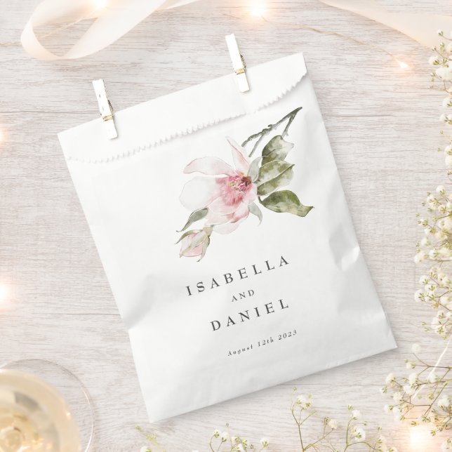 Elegant Watercolor Magnolia Floral Wedding Favour Bags (Clipped)