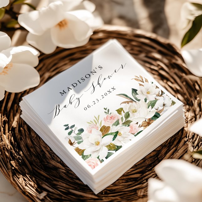 Elegant Watercolor Magnolias Baby Shower Napkin (Creator Uploaded)