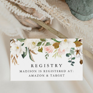 Elegant Watercolor Magnolias Baby Shower Registry Enclosure Card