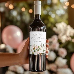 Elegant Watercolor Magnolias Baby Shower Wine Label