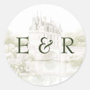 Elegant Watercolor Manor Garden Wedding Classic Round Sticker