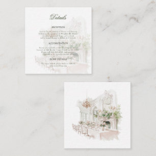 Elegant Watercolor Manor Garden Wedding Details Enclosure Card