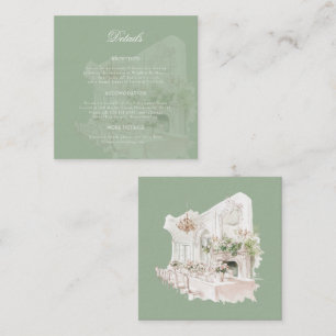 Elegant Watercolor Manor Garden Wedding Details Enclosure Card