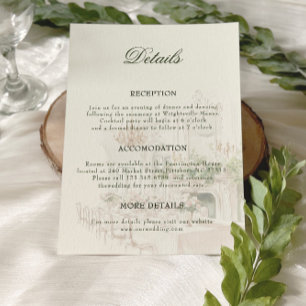 Elegant Watercolor Manor Garden Wedding Details Enclosure Card