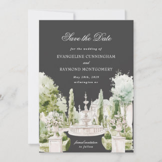 Elegant Watercolor Manor Garden Wedding Grey Save The Date
