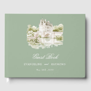 Elegant Watercolor Manor Garden Wedding Guest Book