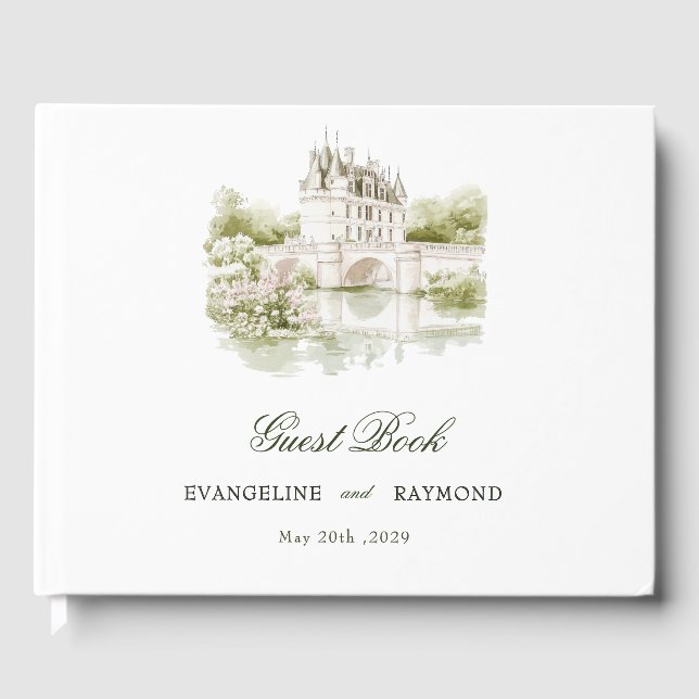 Elegant Watercolor Manor Garden Wedding Guest Book (Front)