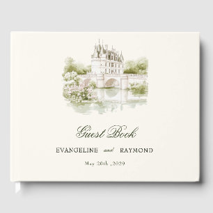 Elegant Watercolor Manor Garden Wedding Guest Book