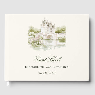 Elegant Watercolor Manor Garden Wedding Guest Book