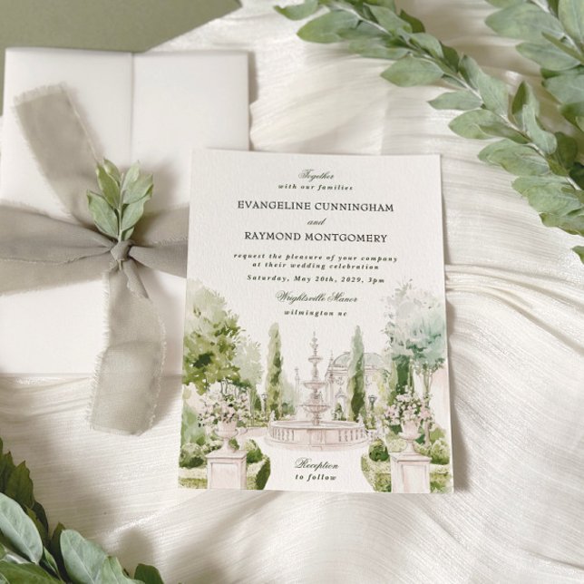 Elegant Watercolor Manor Garden Wedding Invitation (Creator Uploaded)