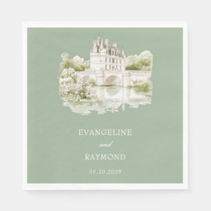 Elegant Watercolor Manor Garden Wedding Napkin