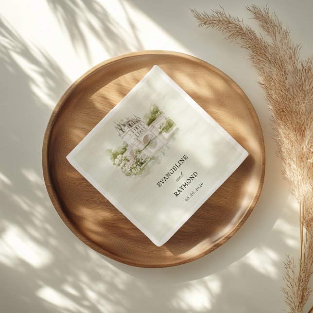 Elegant Watercolor Manor Garden Wedding Napkin (Creator Uploaded)