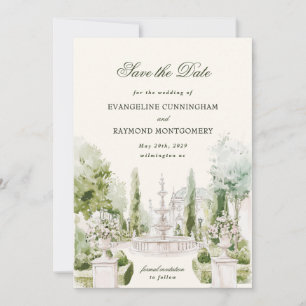 Elegant Watercolor Manor Garden Wedding Photo Save The Date