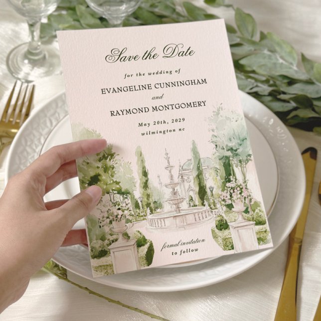 Elegant Watercolor Manor Garden Wedding Save The Date (Creator Uploaded)