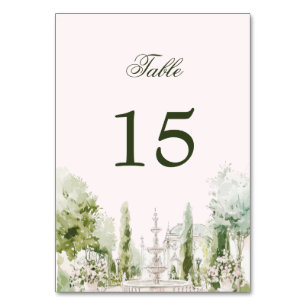 Elegant Watercolor Manor Garden Wedding Table Number