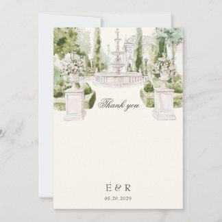 Elegant Watercolor Manor Garden Wedding Thank You Card