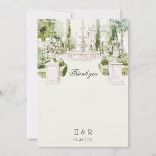 Elegant Watercolor Manor Garden Wedding Thank You Card