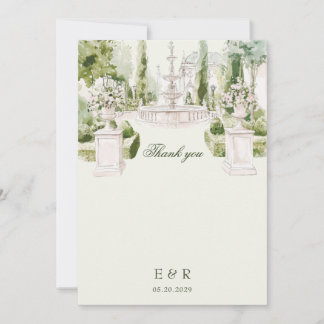 Elegant Watercolor Manor Garden Wedding Thank You Card