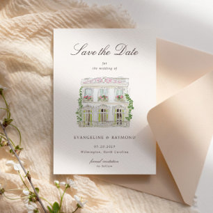 Elegant Watercolor Manor Photo Save The Date Card