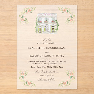 Elegant Watercolor Manor Rococo Wedding Acrylic Invitations