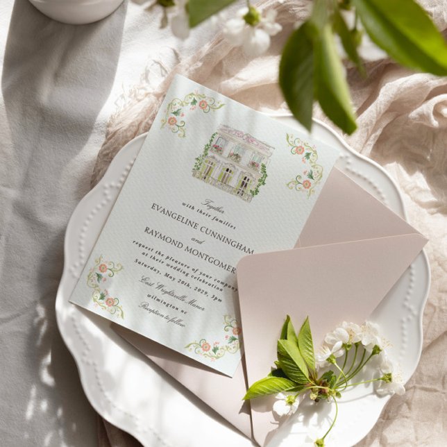 Elegant Watercolor Manor Rococo Wedding Invitation (Creator Uploaded)