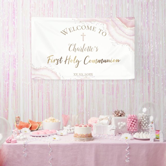 elegant watercolor marble | First Communion Banner (Party)