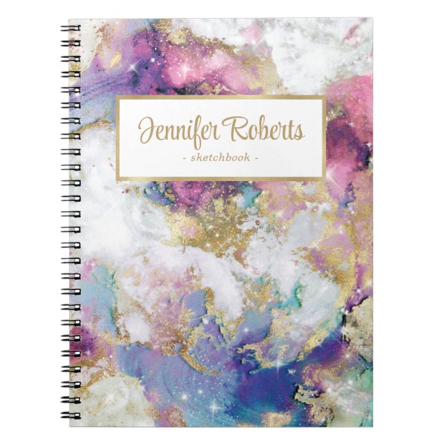 Elegant Watercolor Marble Gold Foil Sketchbook Notebook (Front)