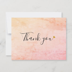 Elegant Watercolor Marble Script Gold Heart Thank You Card